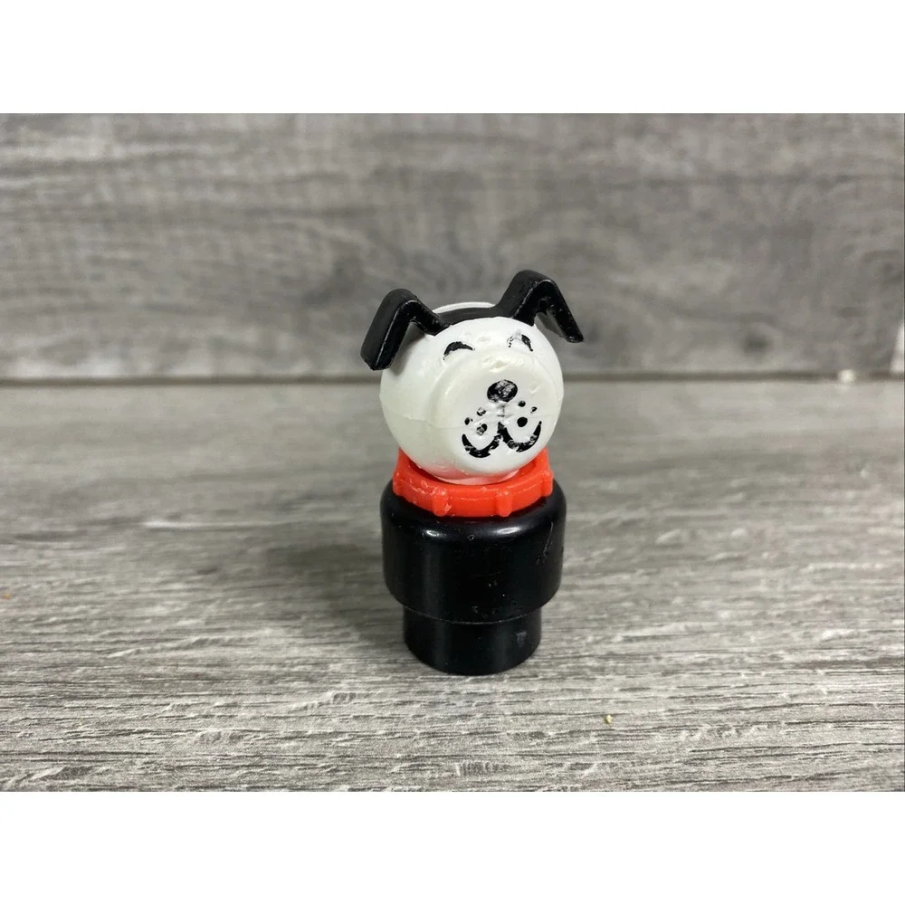 Vintage Fisher Price Little People Lucky Dog Black And White with Red Collar